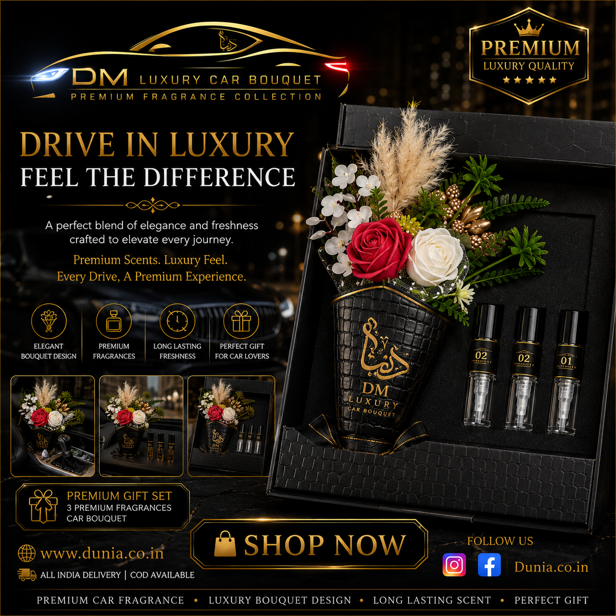 DM Luxury Car Bouquet – Premium Car Fragrance Gift Set