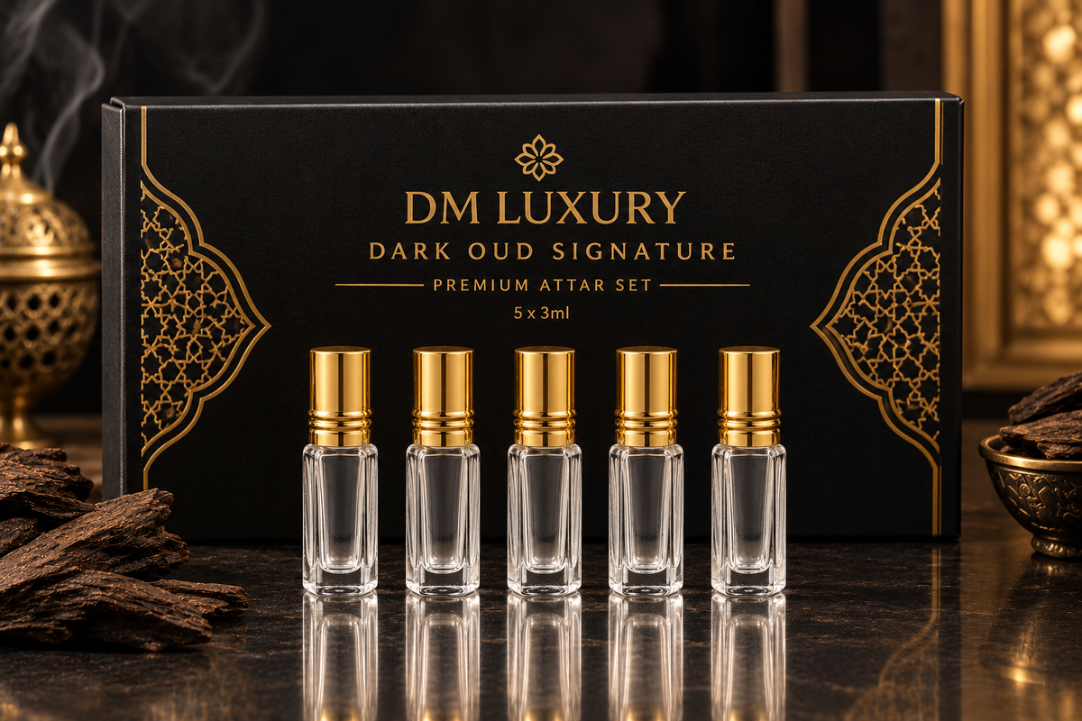 DM Luxury – Dark Oud Signature Combo | 5 × 3 ml Premium Attar Set